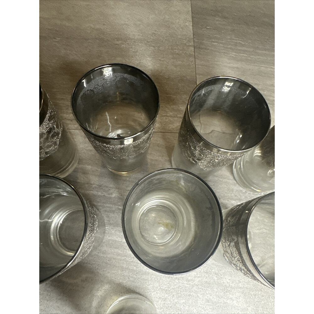 MCM 8pc Set Vitreon Queens Lusterware Silver Fade Grape Highball Glasses - Picture 5 of 7